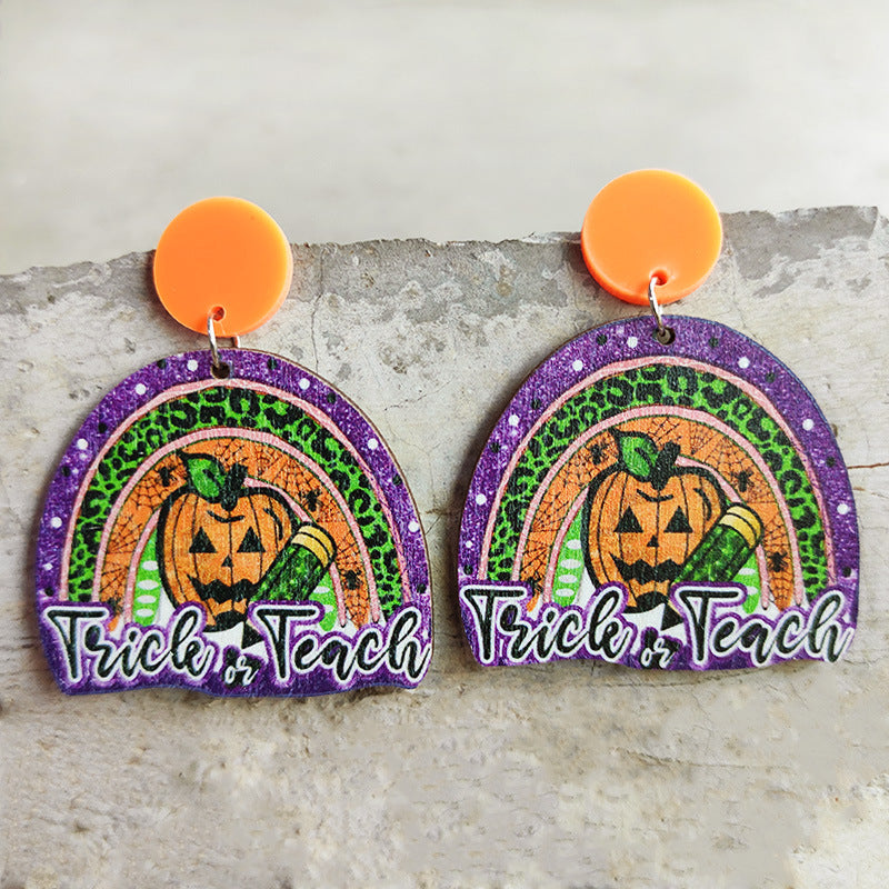 Wholesale 2pairs/pack Wooden Halloween Rainbow Pumpkin Earrings